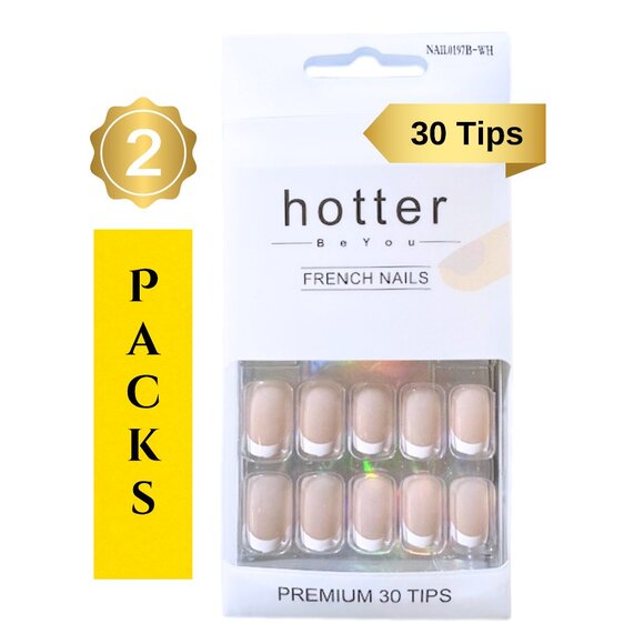 French Tip Squoval Press On Nails 2 Pack - Picture 1 of 5